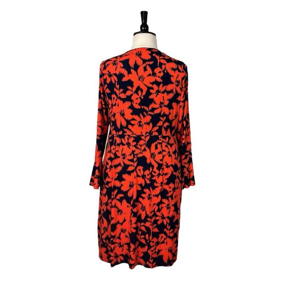 London Times Dress Faux Wrap V-neck Flare Sleeve Orange Blue Women’s Size 16W - Picture 6 of 13